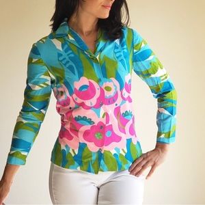 1960s 1970s Vintage Alex Colman 3/4 Sleeve Collared Blouse